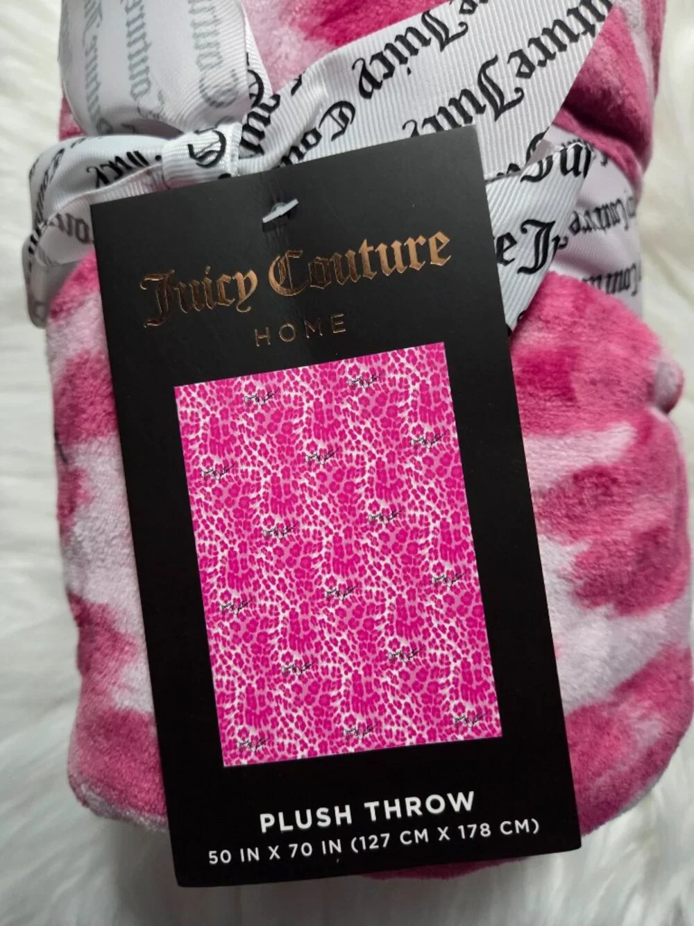 Juicy Couture Pink Leopard Print Throw Blanket